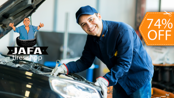 [Imagen:¡Paga $26 en lugar de $101 por Cambio de Aceite 20W50 + Filtro de Aceite + Alineado + Balanceo + Rotación de Llantas + Diagnóstico de Dirección y Suspensión + Limpieza de Frenos + Revisión de 18 Puntos en Jafa Tires Shop!]