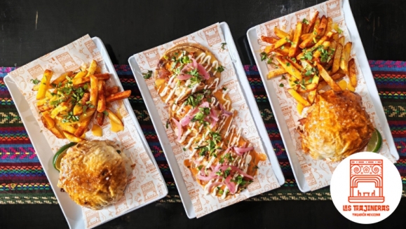 [Imagen:¡Prepárate Para Una Explosión de Sabor! ¡Paga $12 en Lugar de $26.99 por 2 Tortas Burgers con Costra de Queso y  Carne a Elección Entre: Pollo, Pastor, Hawaiana, de Birria o Mixta + 2 Papas Fritas + 3 Huarachitos!]