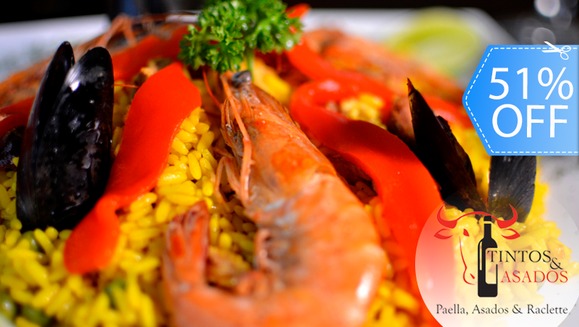 [Imagen:¡Paga Q130 en lugar de Q265 por 2  Exquisitos Platos de Autentica  Paella Mixta  (Carnes y Mariscos) + Garrafita de Vino “La Caraf” en Tintos y Asados!]