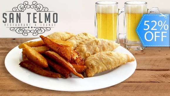 [Imagen:¡Paga Q55 en lugar de Q115 por Combo para 2 con: Exquisitas Empanadas Argentinas Artesanales + Porción de Papas Fritas + 2 Tarros de Cerveza de Barril en Restaurante San Telmo!]