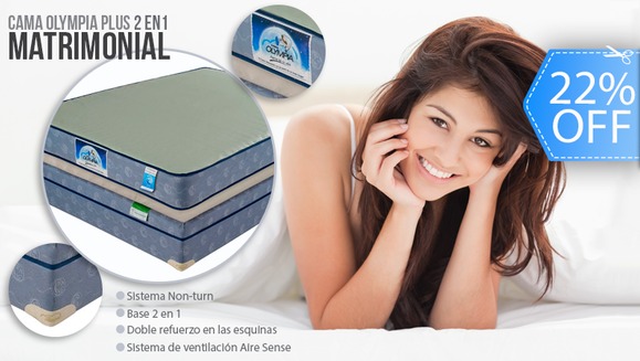 [Imagen:¡Descansa como un Rey! ¡Paga Q1,725 en lugar de Q2,199 por Cama Matrimonial marca Olympia Soñadora Plus 2 en 1, Tela Antideslizante, 9 Puntos de Soporte y Más + Entrega a Domicilio Gratis!]