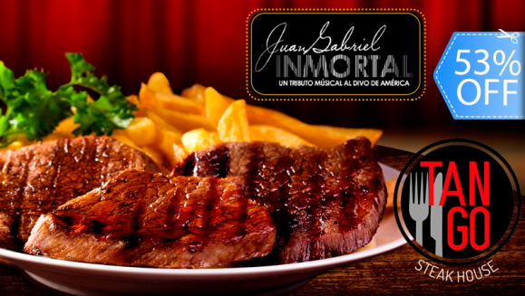 [Imagen:¡Paga Q165 en lugar de Q350 por Cena y Show Tributo a Juan Gabriel para 2 que Incluye: Entradas al Tributo Musical + 1 Libra de Puyazo con 2 Guarniciones a Elección + 2 Bebidas Naturales!]