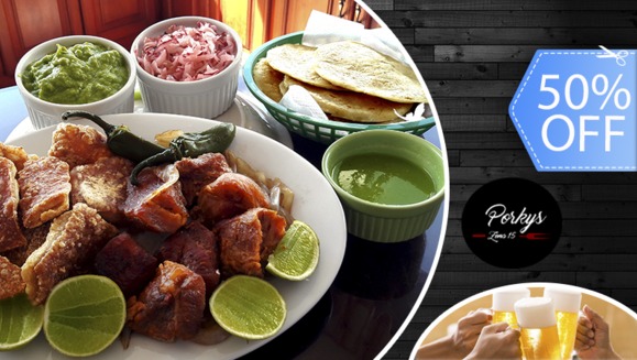 [Imagen:¡Paga Q85 en vez de Q170 por Combo para 3 de  ½ Libra de Carnitas + ½ de Chicharrones + Guacamol, Rábano, Tortillas, Limón y Picante + 3 Cervezas de Dorada Draft o Bebidas en Lata!]