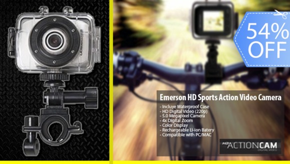 [Imagen:¡Paga Q299 en lugar de Q650 por Video Cámara de Acción EMERSON PRO con Protector Contra Agua, Abrazadera para Bicicleta o Moto y Casco, Pantalla a Color, Batería Recargable y Más!]