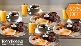 [Image: Delicia Matutina para 4 en Tony Roma’s: 4 Desayunos Típicos + 4 Naranjadas + 4 Cafésm]