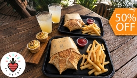 [Image: 2 Star Wraps Veganos + 2 Ordenes de Papas + 2 Limonadas + 2 Cupcakesm]
