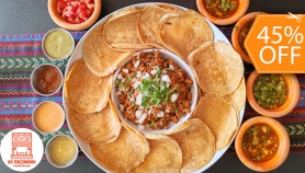 [Image: Taquiza Hasta Para 4 Personas: 12 Tortillas Dobles con Queso Fundido + 1 Lb de Carne a Elección + Acompañamientosm]